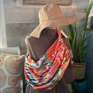 BNWT Johnny Was Drawstring floral fleece Sling bag